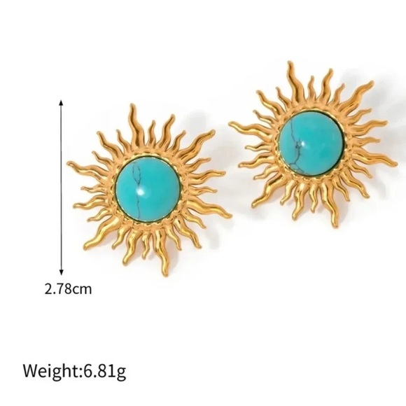 Turquoise Sun 18K Gold Stainless Steel Waterproof Earrings - Picture 6 of 11